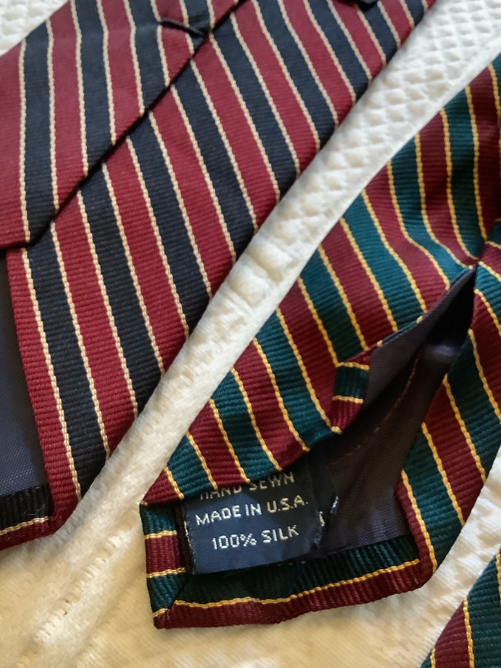 Silk Lands' End Striped Ties in Burgundy, Green & Navy - Picture 7 of 8